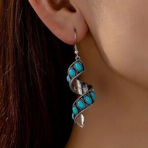 NEW turquoise vintage style earrings, spiral turquoise earrings, BOHO earrings